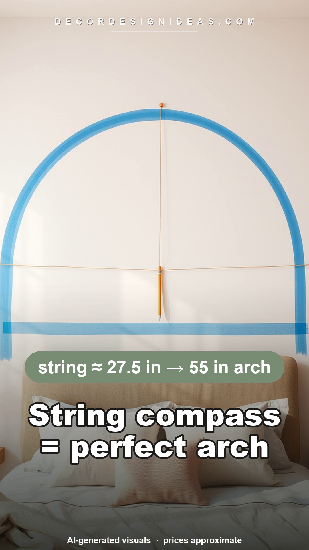 Measuring the arch on the wall with a pencil and a length of string used as a compass (AI-generated illustration).